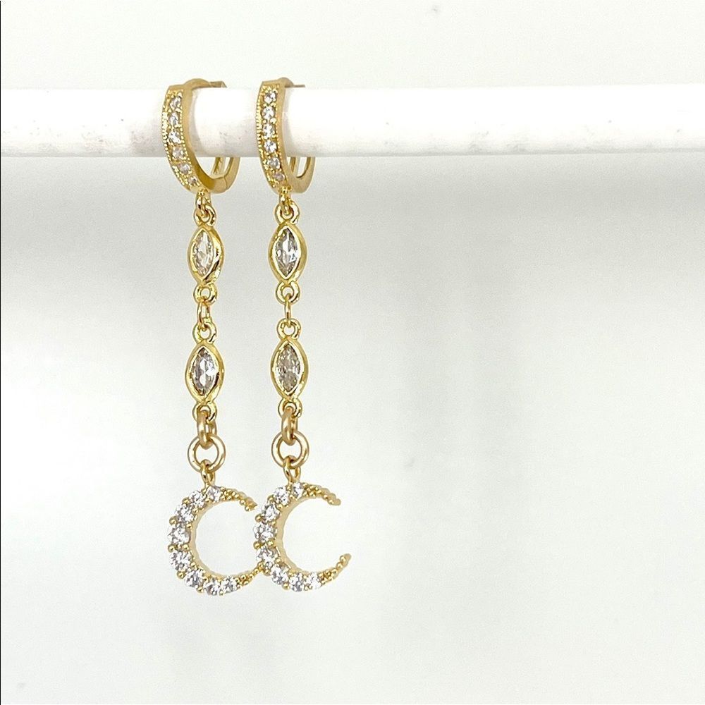 New gold huggie hoop earrings with celestial moon charms great gift for women